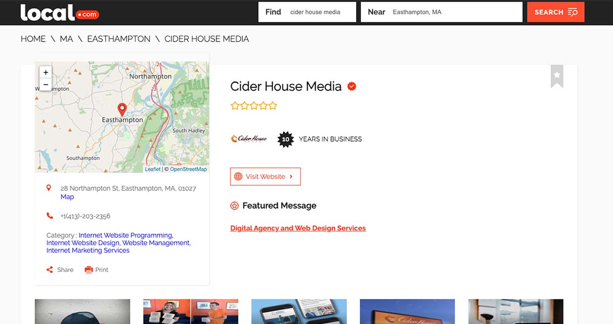 Example of a local.com Business listing as an example of you you can improve your local SEO