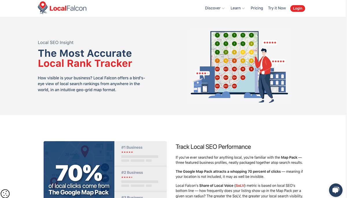 Local Falcon tool screenshot, specializing in local rank tracking for comprehensive local SEO.