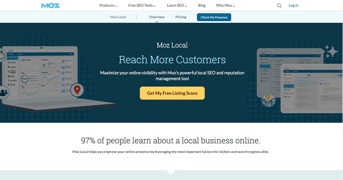 Moz Local interface capture showcasing local listing management features, a powerful local SEO tool.