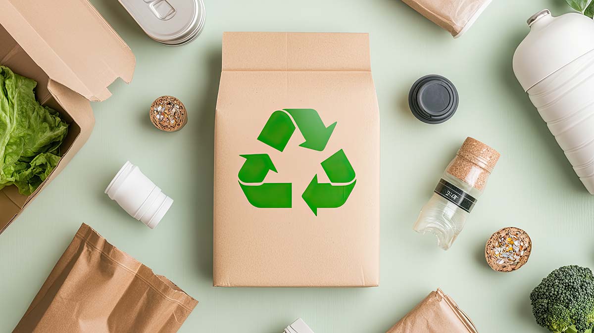 Recyclable packaging materials arranged neatly, showcasing sustainability efforts in small business marketing strategies.