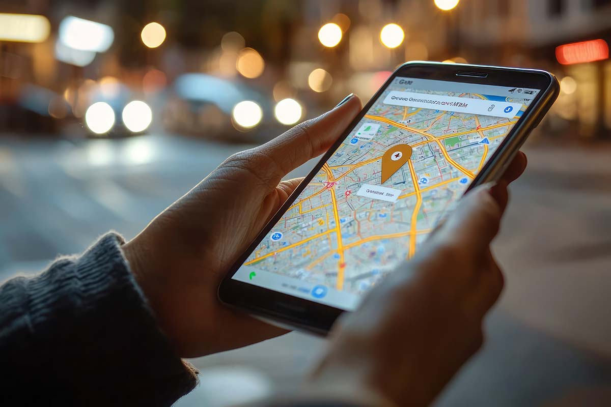 Hands holding a smartphone displaying a map with a location marker, symbolizing 'What Are Local Citations.'