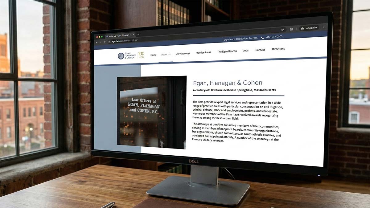 Springfield law firm website on desktop, professional services web design in Springfield Massachusetts