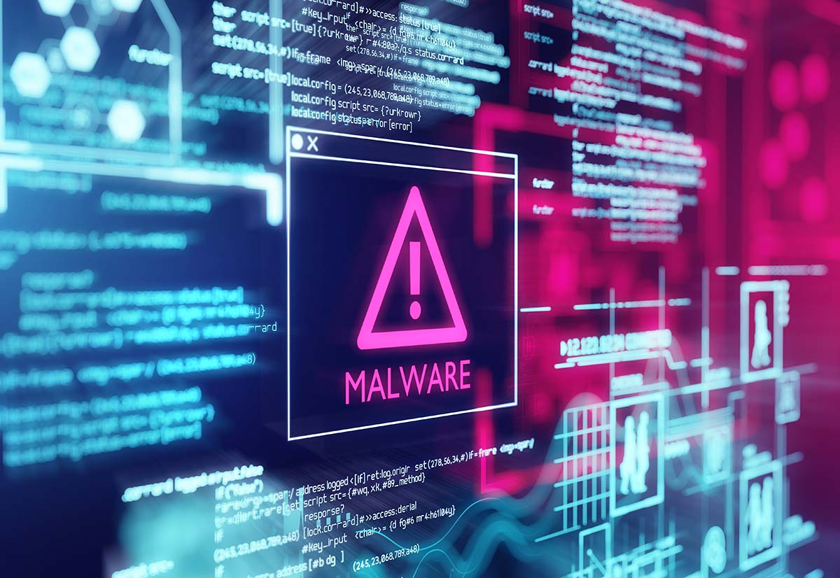 Malware warning on computer screen related to WordPress website security threats