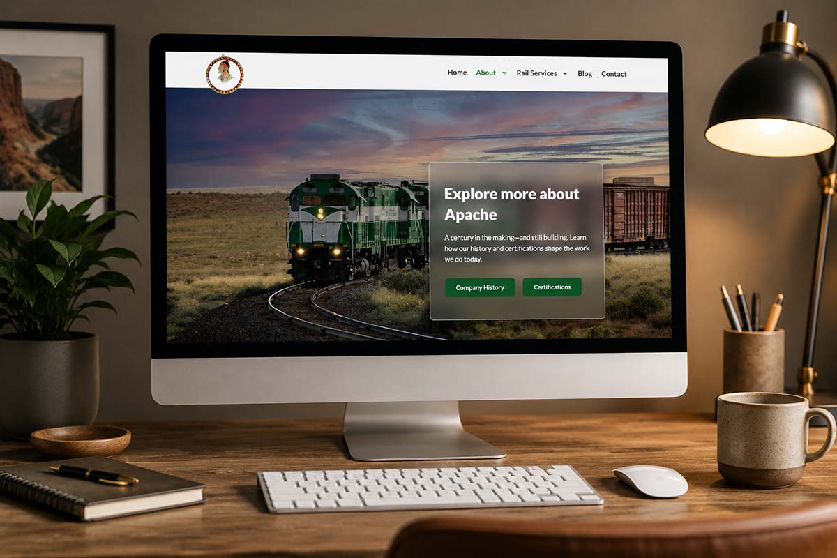 Desktop mockup of the new apache railway website