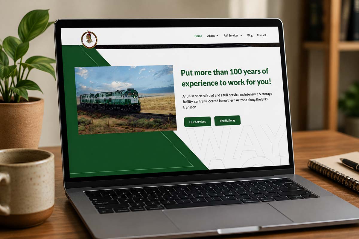 Laptop mockup of the new apache railway website