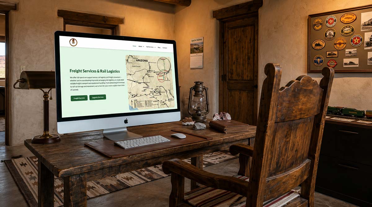 Desktop mockup of the new apache railway website