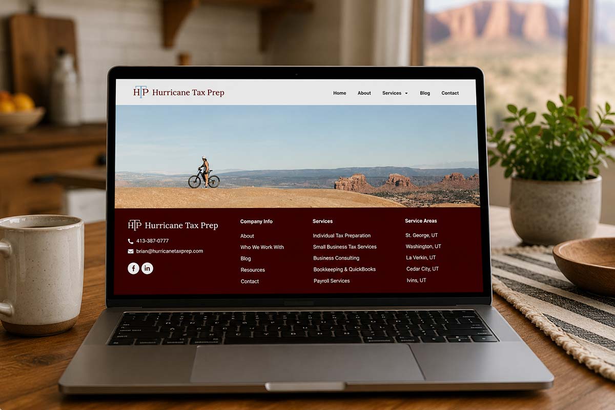 Laptop mockup of the Hurricane Tax Prep website, designed and built by Cider House Media