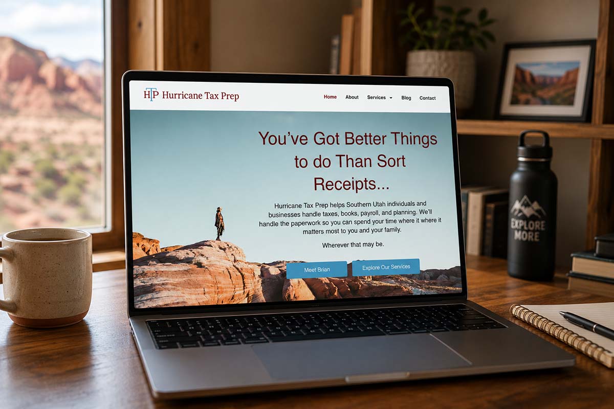 Desktop mockup of the Hurricane Tax Prep website, designed and built by Cider House Media